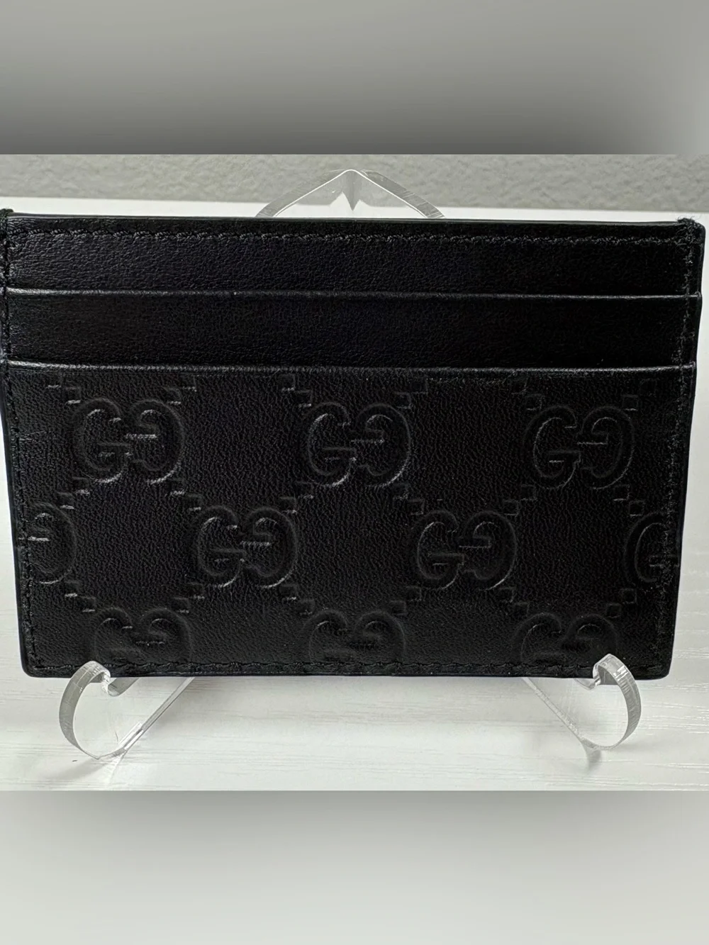 Gucci Signature Leather Card Holder, Black W/ COA & Box